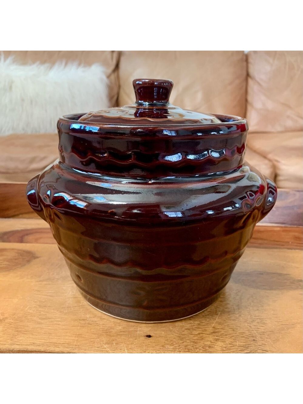 Vintage Mar Crest Oven Proof Stoneware Crock Baked Bean Pot With Lid - Picture 1 of 10
